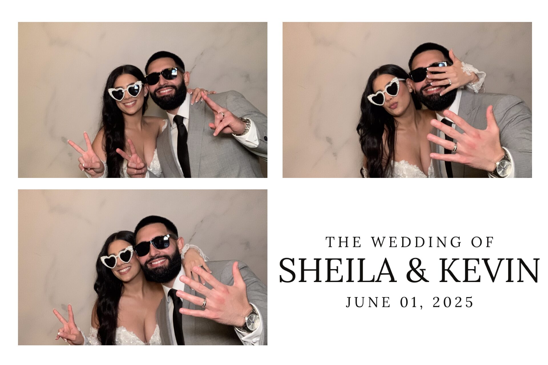Diseño de impresión personalizado de la cabina de fotos con los nombres y la fecha de la pareja