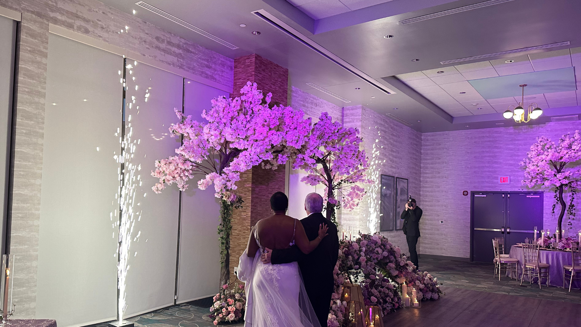 Cold spark machines at a wedding